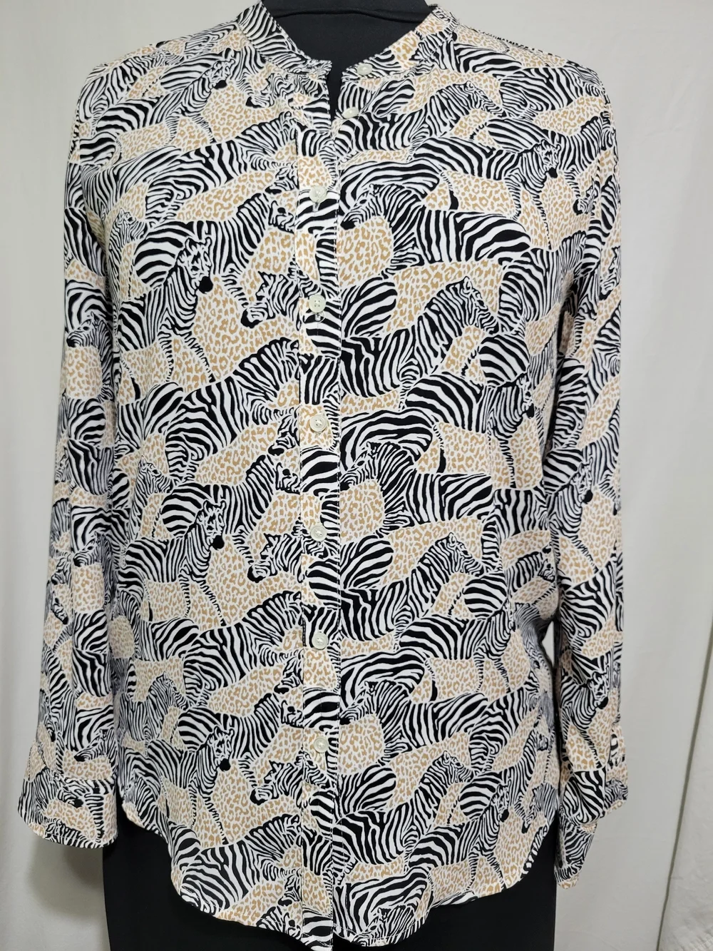 J. Crew Black and Cream Zebra Print Button-Front Shirt